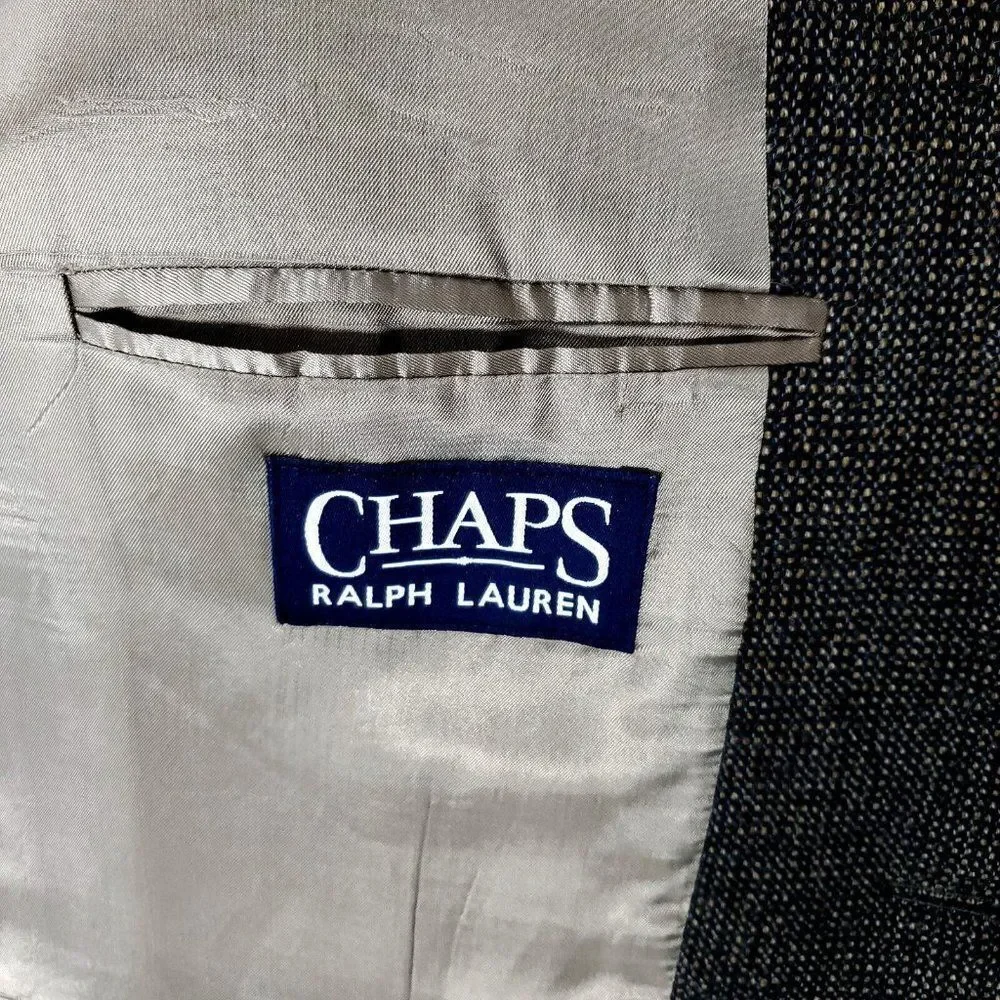 Chaps Ralph Lauren Tweed Wool Alpaca 2 Button Sport Coat 44L Black Tan Birdseye‎